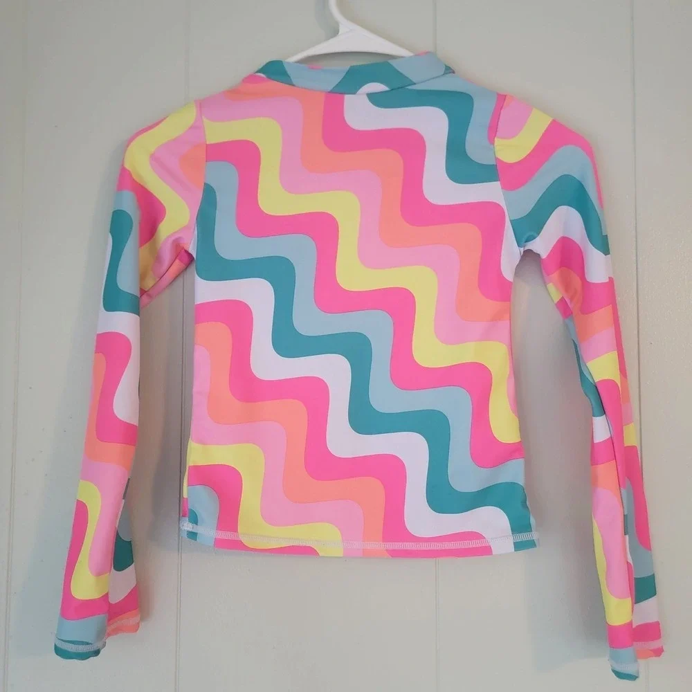 Betsey Johnson Rainbow Rash Guard Y M 10 Long Sleeve Beach Swim‎ Colorful Top